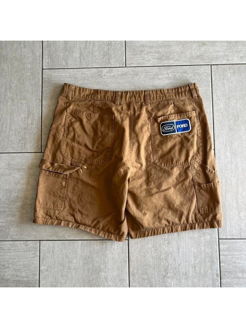 Ford Forever 21 Men Brown Canvas Carpenter Shorts Distressed Workwear Size 38